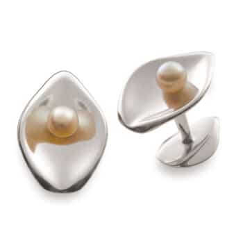 Boutons Manchette argent rhodié Perle de culture Akoya champagne